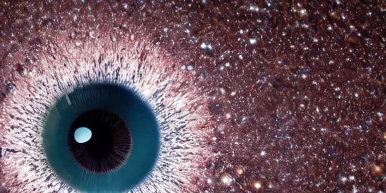 Extreme close-up of a human eye that contains a universe