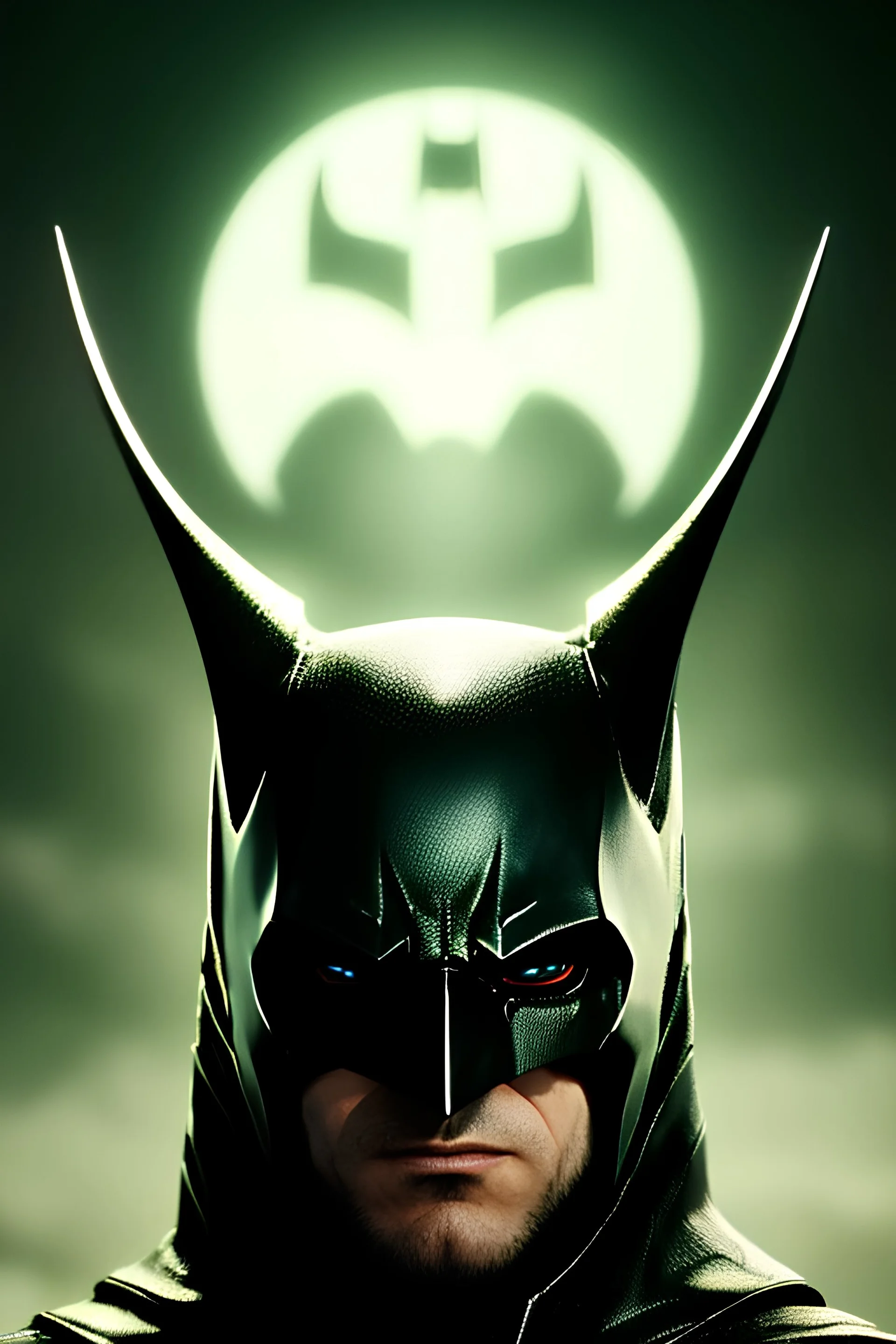 batman character, demon horns, demon tail, ominous, facepaint, waist up portrait, intricate, oil on canvas, masterpiece, expert, insanely detailed, 4k resolution, retroanime style, cute big circular reflective eyes, cinematic smooth, intricate detail , soft smooth lighting, soft pastel colors, painted Renaissance style