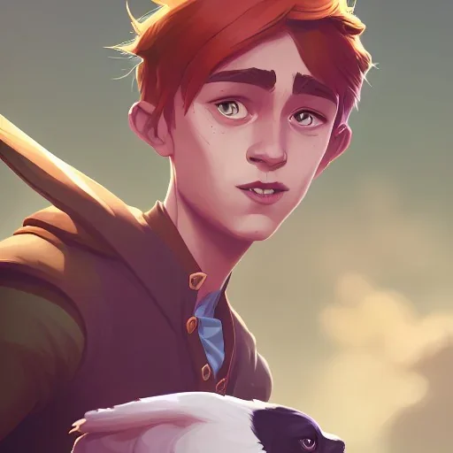 Portrait of a magical kid with his pet familiar by Nick Harris