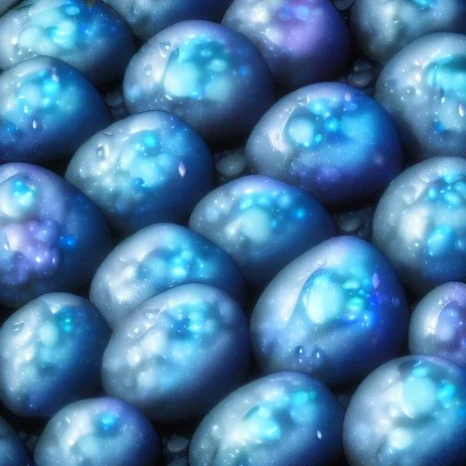 Blue raindrops on a rock, close up view, photo quality, stone marble, ultra realistic, light and shadow and reflections