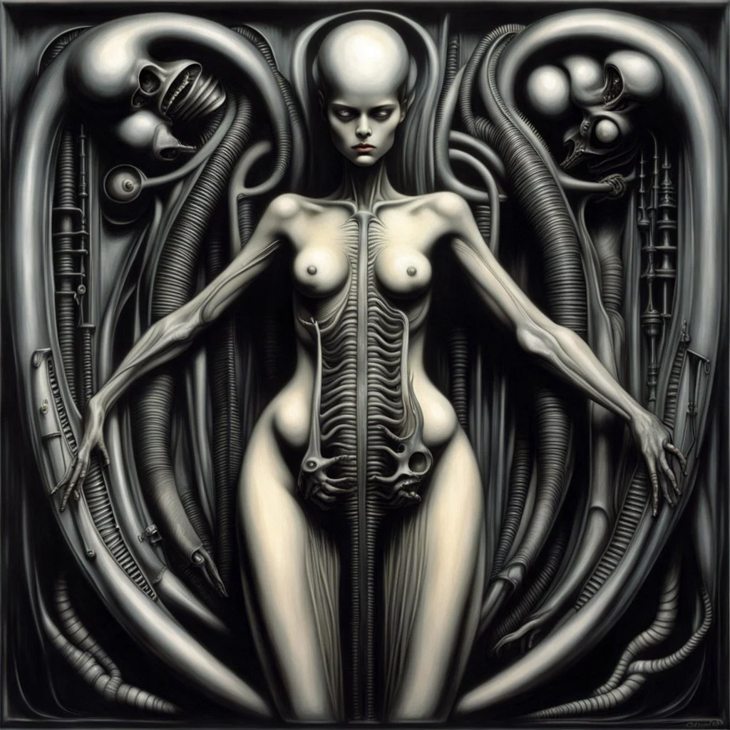 HR Giger's work often featured erotic and sexual themes, intertwined with his signature biomechanical style. His artwork explored the intersection of the human body, sexuality, and machinery in a way that was both provocative and unsettling. Giger's portrayal of eroticism often involved the fusion of organic and mechanical elements, creating surreal and otherworldly scenes that challenged traditional norms of sexuality and beauty. His artwork often depicted grotesque and sexualized beings, with