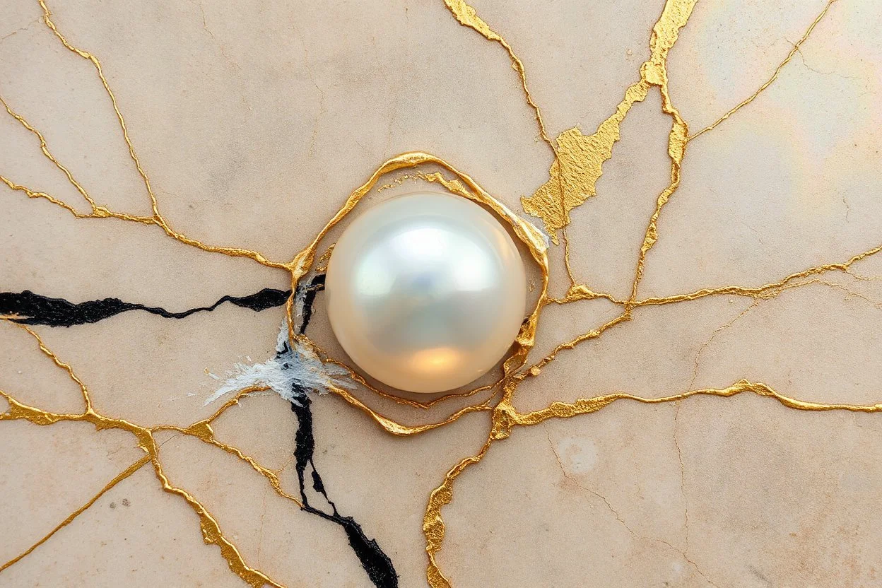 golden patina, corrosion, watercolour, pastel eggshell impasto effect, strong brush strokes, as if worked with a feather, iridescent pearl in the mud, 2 black and 2 gold lines, holographic marble backround, the cracks are golden