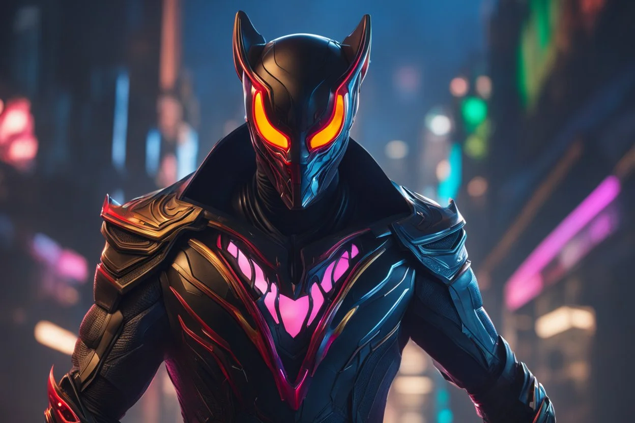 Jhin venom in 8k live action artstyle, mask, wapen, full body, neon lights, intricate details, highly detailed, high details, detailed portrait, masterpiece,ultra detailed, ultra quality