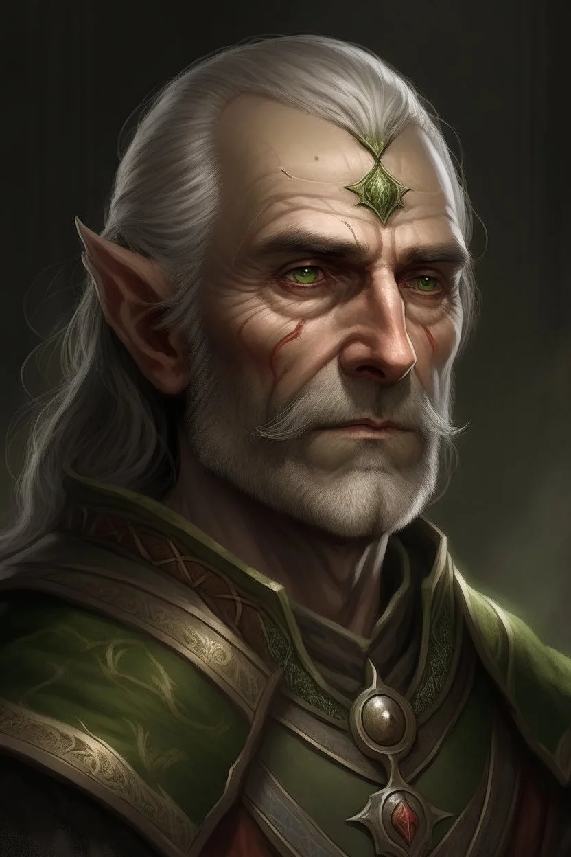 Portrait of an mid-old Elf general of a fantasy army,