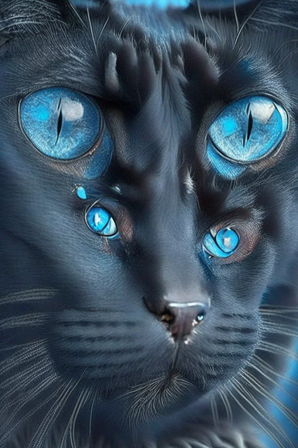 قط اسود حزين وعيونه زرقاء