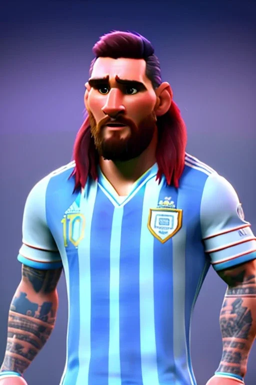 Realistic Messi Argentina soccer player Portrait, mid shot view, concept art, art station, 3d, photo studio, blue clean background, unreal engine 5, ray tracing, RTX, lumen lighting, ultra detail, volumetric lighting.