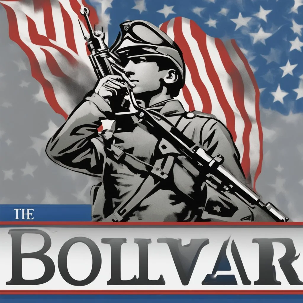 The text "Bolivar appreciates its veterans" with some blue stars and an American flag and a silhouette of a soldier. None of the components of the image should look plastic.