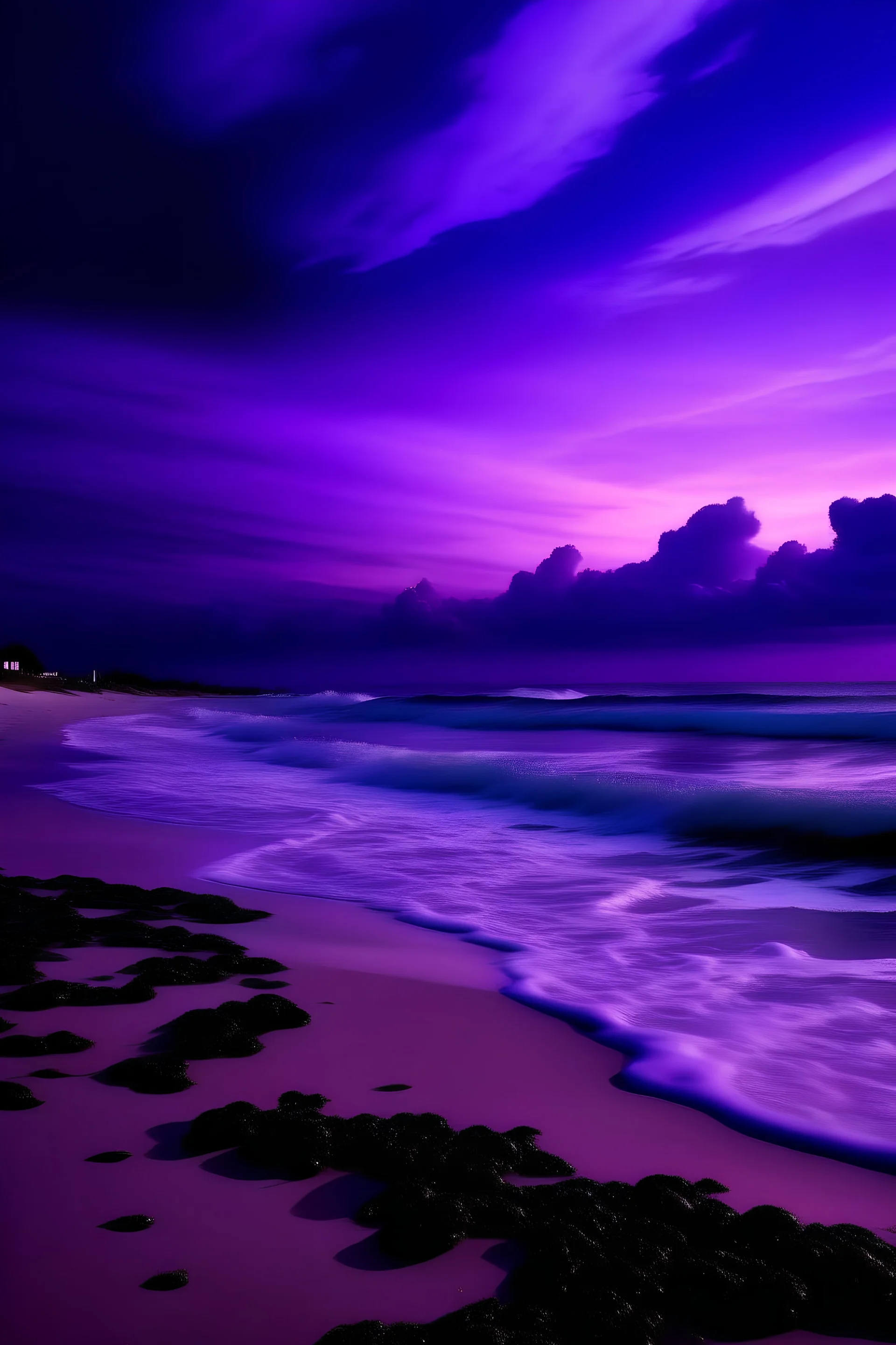 Purple sky in beach