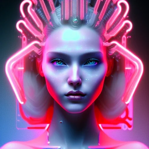 cyberpunk, head, women, portrai, tron sketch of a girl on lined paperA beautiful one nude body of a make up smiling woman blond long hair, alone, high key lighting, volumetric light high details with white stripes and blue eye, smiling with plump pink lips, flowers around, unreal engine petit prince belle fine, profil de trois quart, grand front cosmique, peau bleu cristalline, yeux bleu, perle sur le front long cheveux blond et rose etoilé, cristaux sur le corps, collier de grande princesse, l