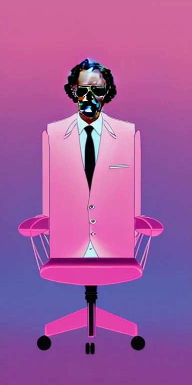 Snoop dogg. a chair. pink houses, pink sky, pink smoke, trees, outdoors