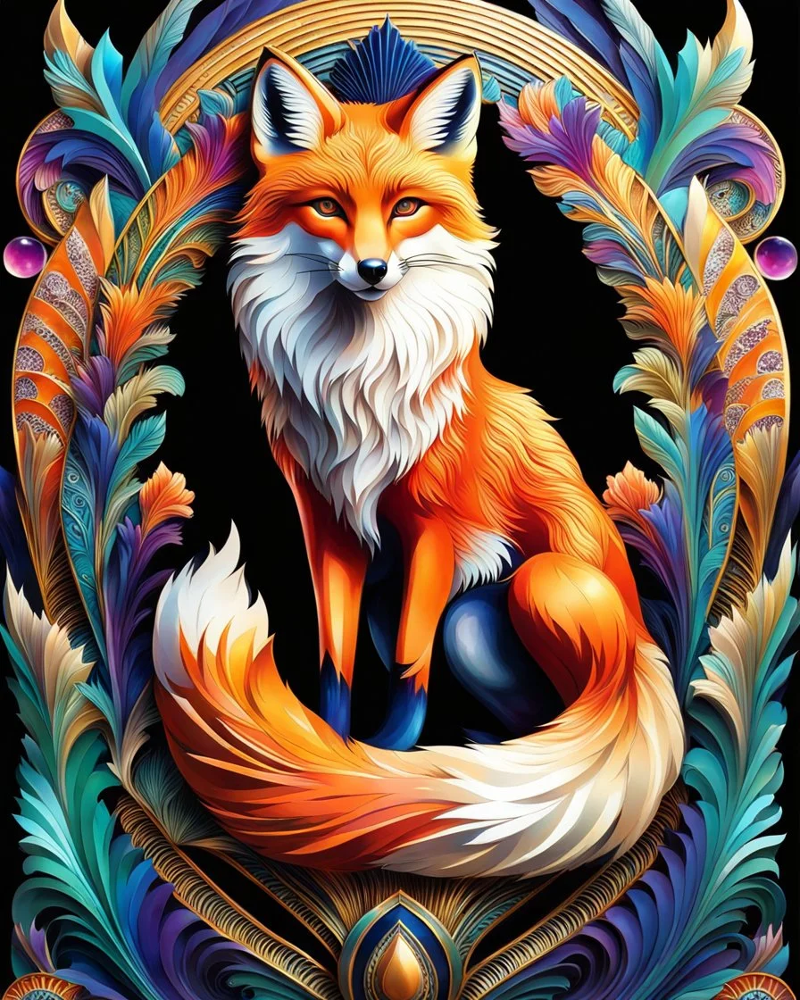 Beautiful Fox colorful art Deco, full body, amazing artwork, hyper detailed, ultra maximalist quality, 12k