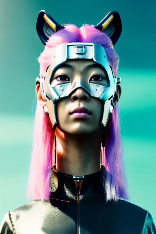 portrait, Asian cyborg woman, samurai warrior :: symmetry photography, cyberpunk style, cyborg eyes, pink hair, wires conveying, perfect eyes, samurai helmet, tiger mask, black samurai army, katana, japanese traditional ornaments, pink, white, black, glow eyes, cinematic, Ultra realistic, dark scene, soft color, highly detailed, unreal engine 5, RTX, ultra detail, 3d, finely drawn, high definition.