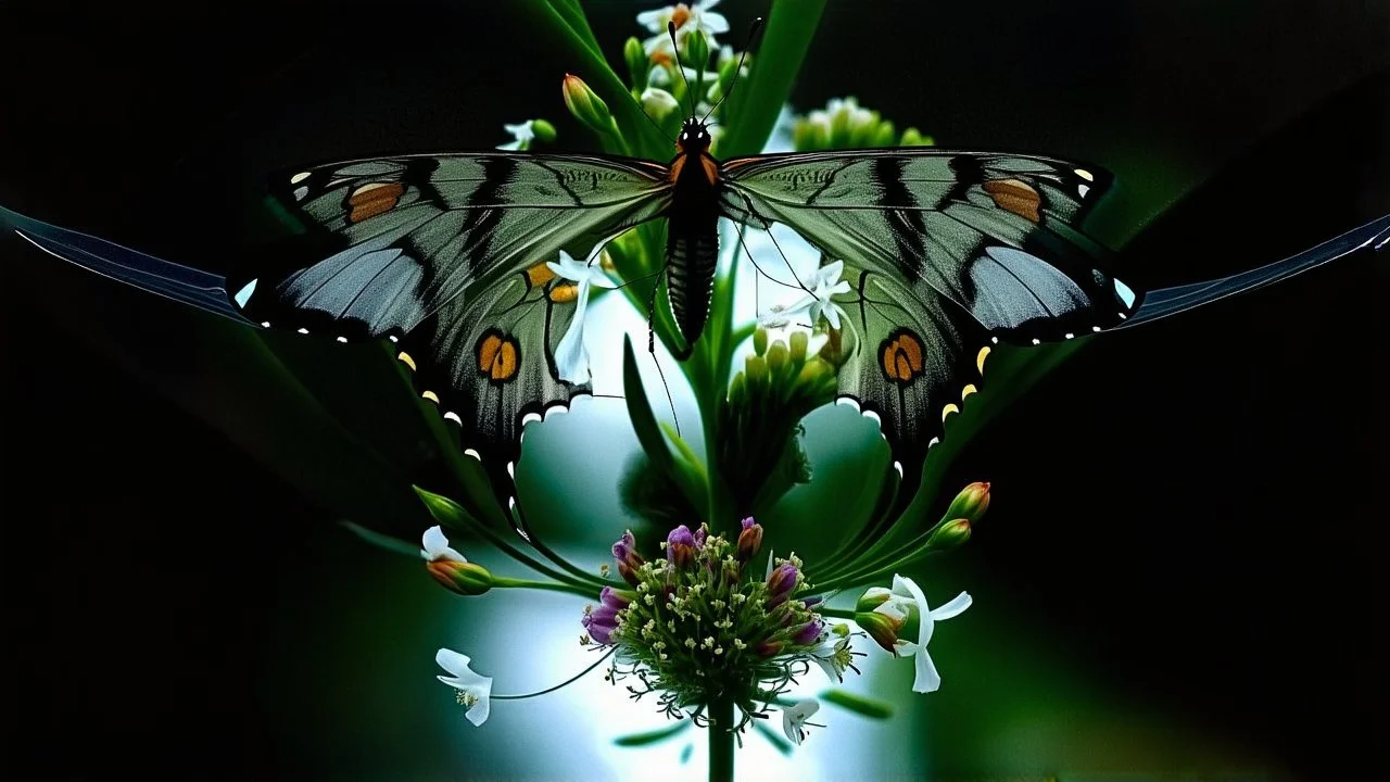 butterfly, flowers, Moody