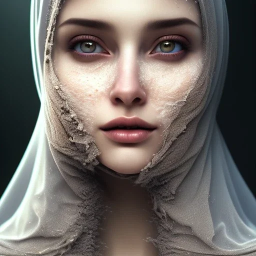 close up portrait of fog as woman in hijab, fine detail, highly intricate, modern surrealism painting, defined cracks and breaks, high-quality, volumetric lighting, 8k, ultrahd, George Grie, Marco Escobedo, Igor Morski,Brian Froud, Howard Lyon, Selina French,