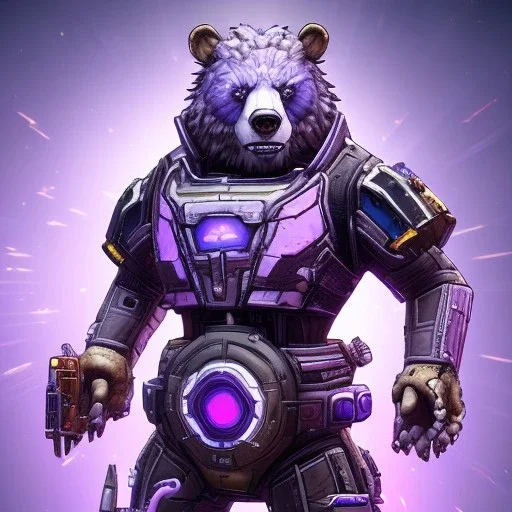 big cyberbear, Style Borderlands 2, purple tones,