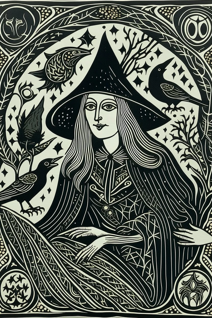 Linocut Russian witch