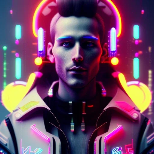 man, cyberpunk style, shave hair, gradient color, neon, insanely detailed, 16k resolution, perfect eyes, cinematic smooth, intricate detail