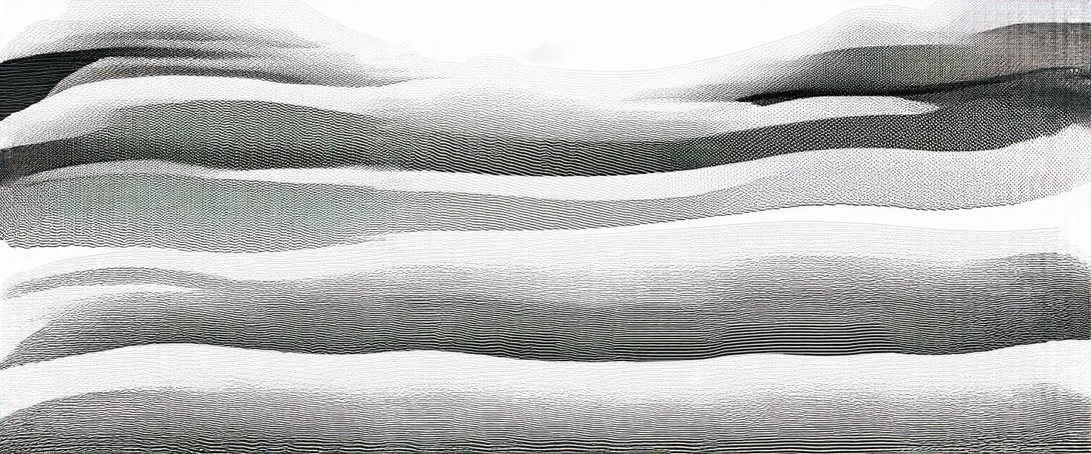 a series evenly spaced curved horizontal lines with paths inspired by clouds, cloud topography, black lines on white, vector lines