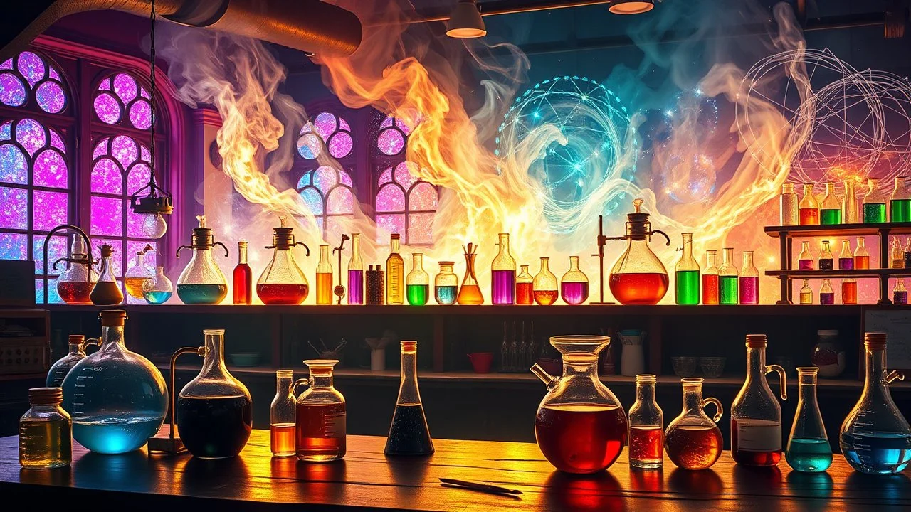 Dans le laboratoire de chimie fantastique, Les alambics chantent des mélodies magiques. Des fioles scintillantes dansent avec éclat, Révélant les secrets de l'univers éclatant. Les potions et les élixirs, une symphonie de couleurs, Dans ce sanctuaire de connaissances et de valeurs. Expériences extravagantes, découvertes exaltantes, Dans ce laboratoire où la science devient enchanteresse.