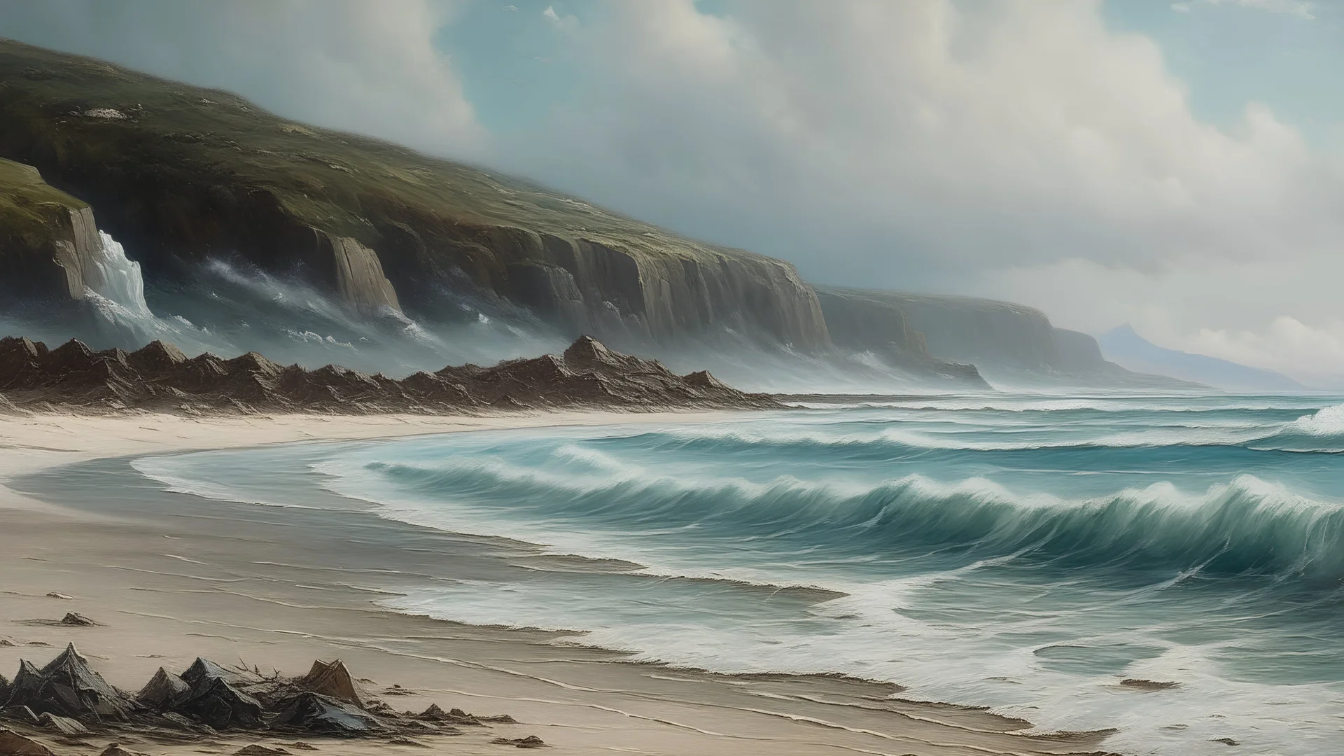 A beach near an ocean and a glacier painted by Henry-Robert Brésil