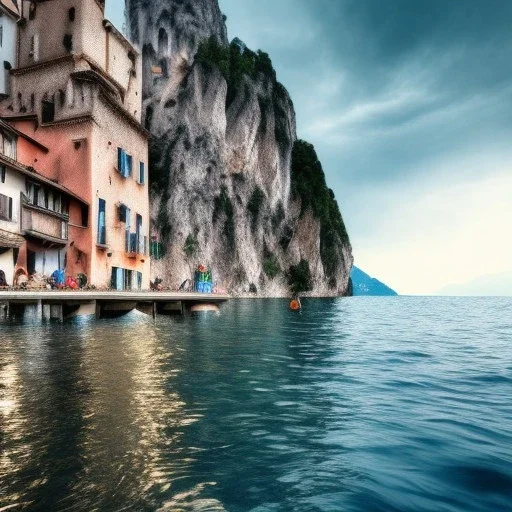 Man from behind is watching on tbe Lake Garda in Italy