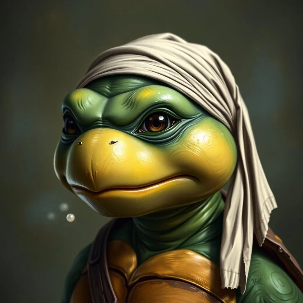 Teenage Mutant Ninja Turtle with a pearl earring.