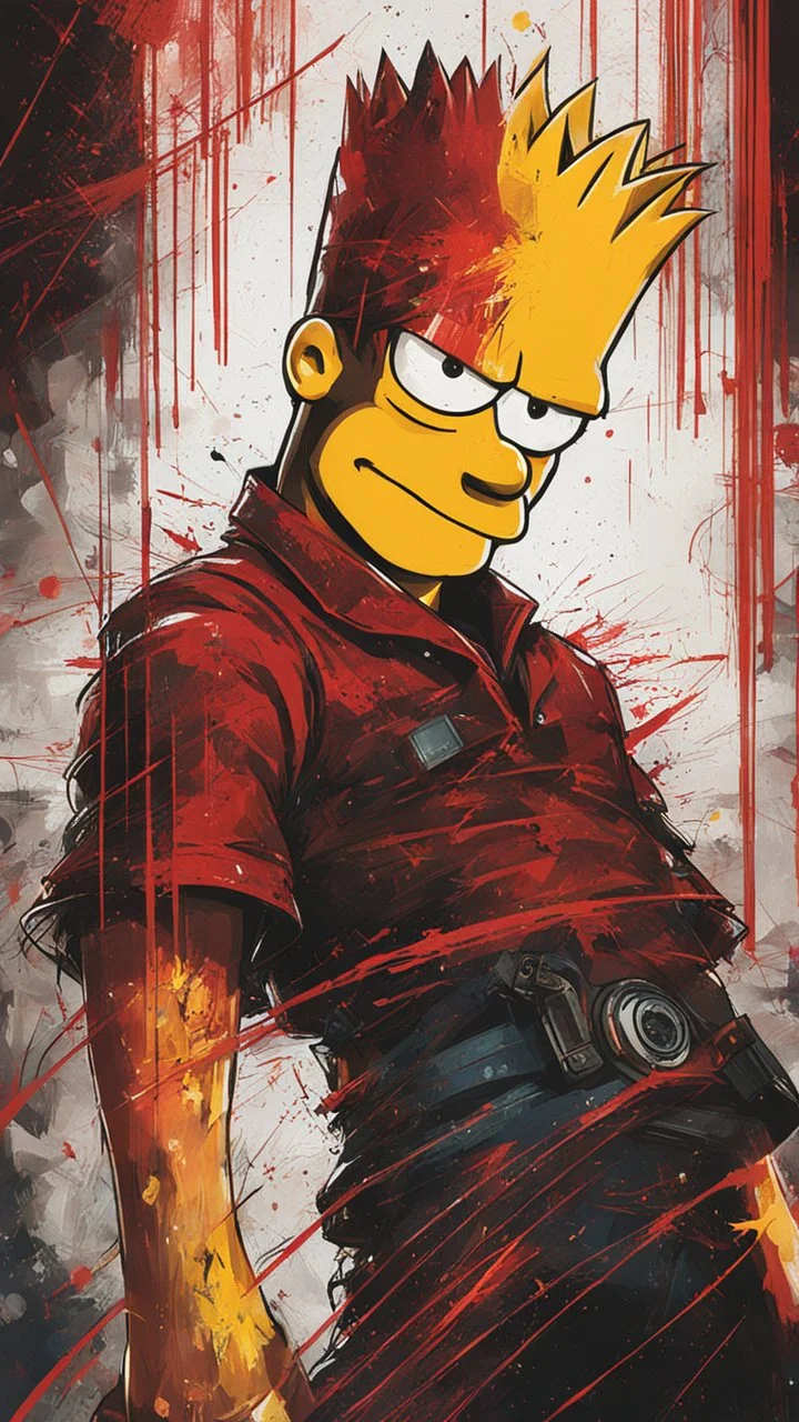 A ultra realistic poster of Bart Simpson in the red matrix , by Daniel Castan :: Carne Griffiths :: Andreas Lie :: Russ Mills :: Leonid Afremov, dark background, high detail