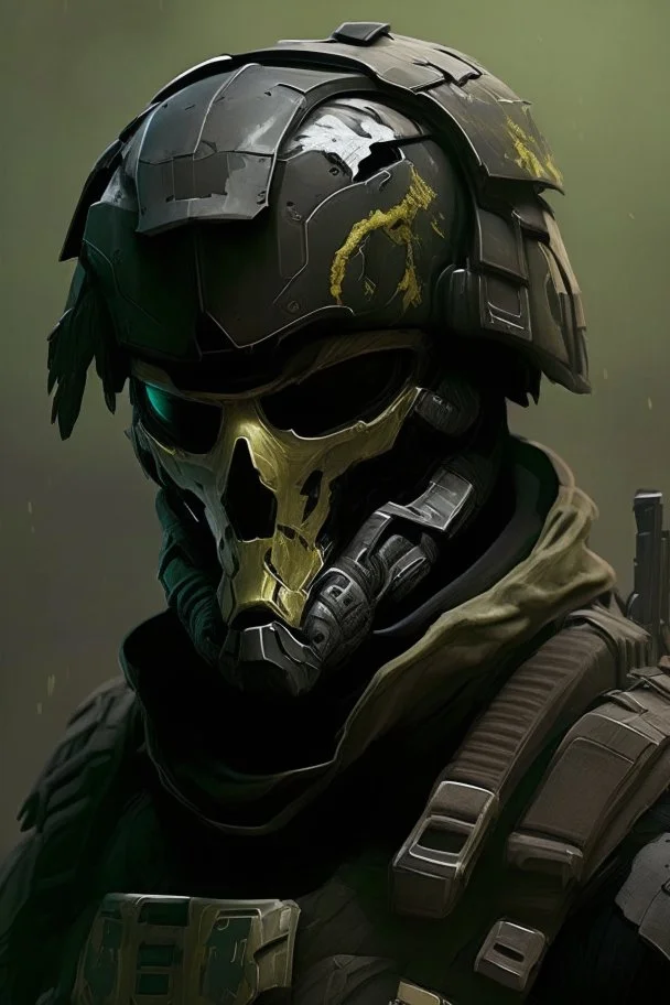 A soldier in the game Titan Fall 2 , he wears a BLACK skull helmet that covers his face, he is a rifleman, and his callsign is Titan. His colors are black and dark olive