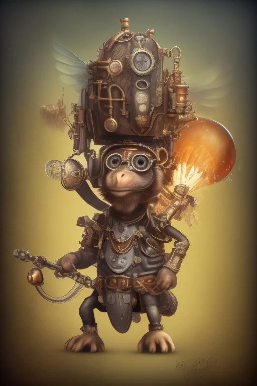 cute steampunk mechanical monkey with wings