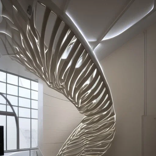 10 Grenelle, biomorphic structure , staircase , morphed with electronic wiring and mixed with lighting, bioluminescence, centrepiece,France, interior design, Les Echos, Le Parisien, LVMH, media division, minimalist, office environment, parametric sculpture, Paris, refined details, staircase , masterpiece of Ora Ito mixed with Asaf Hanuka