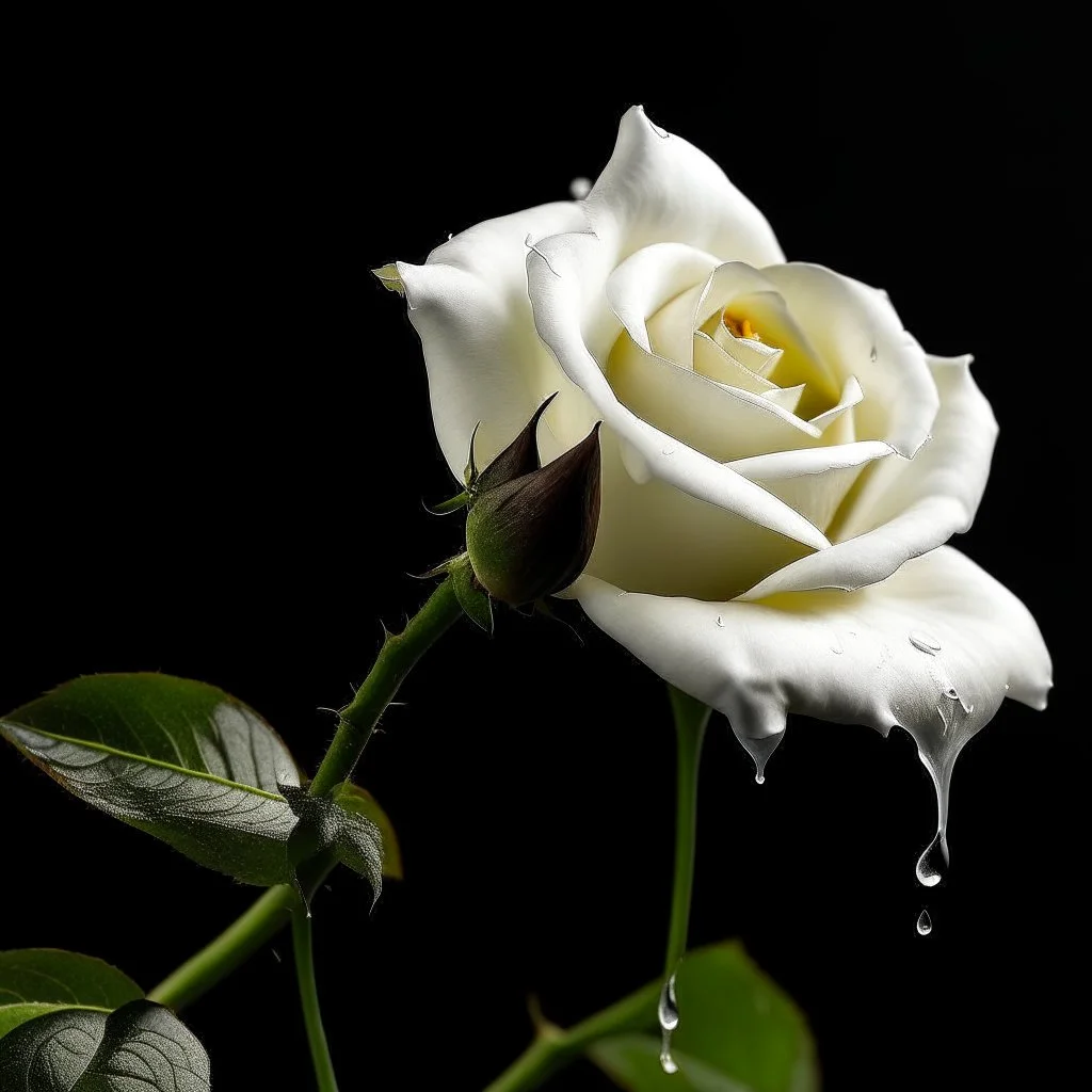 A white rose bleeding from its stem