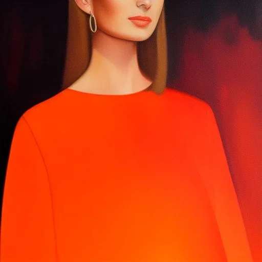 Full body portrait, painting, medium shot lady orange gradient clothing