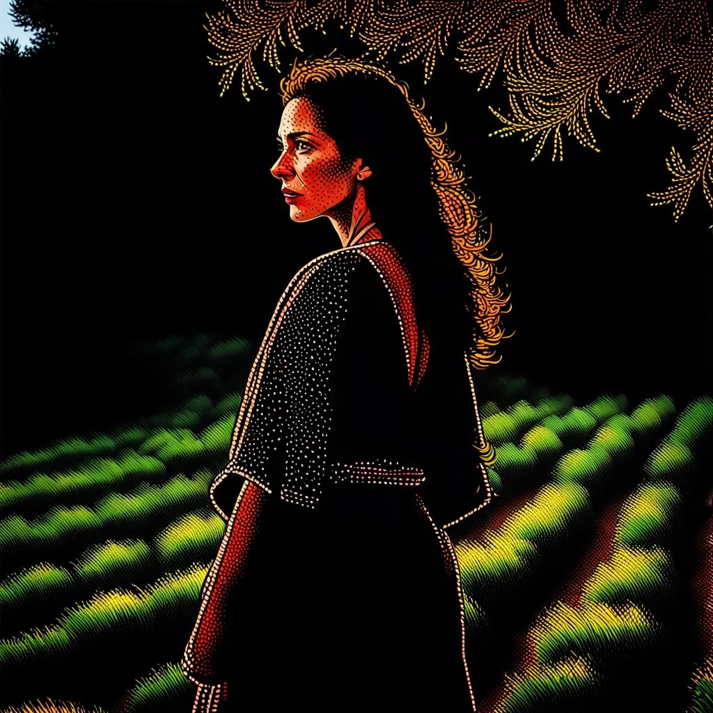 Portrait of a woman from an Alentejo village in a field full of olive trees, Cinematic, Photoshoot, Shot on 25mm lens, Depth of Field, Tilt Blur, Shutter Speed 1/1000, F/22, White Balance, 32k, Super-Resolution, Pro Photo RGB, Half rear Lighting, Backlight, Dramatic Lighting, Incandescent, Soft Lighting, Volumetric, Conte-Jour, Global Illumination, Screen Space Global Illumination, Scattering, Shadows, Rough, Shimmering, Lumen Reflections, Screen Space Reflections, Diffraction Grading, Chromatic