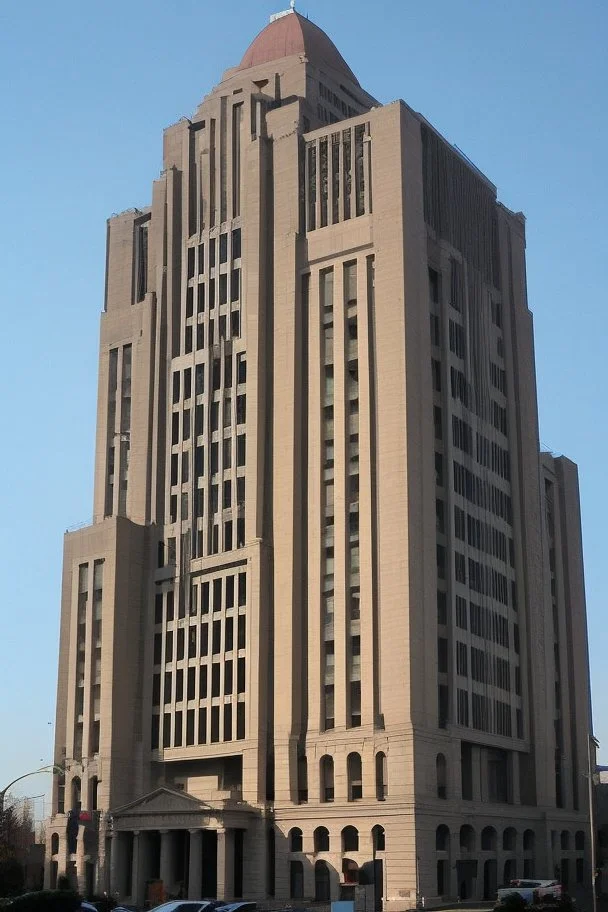 A huge bank building in a huge city