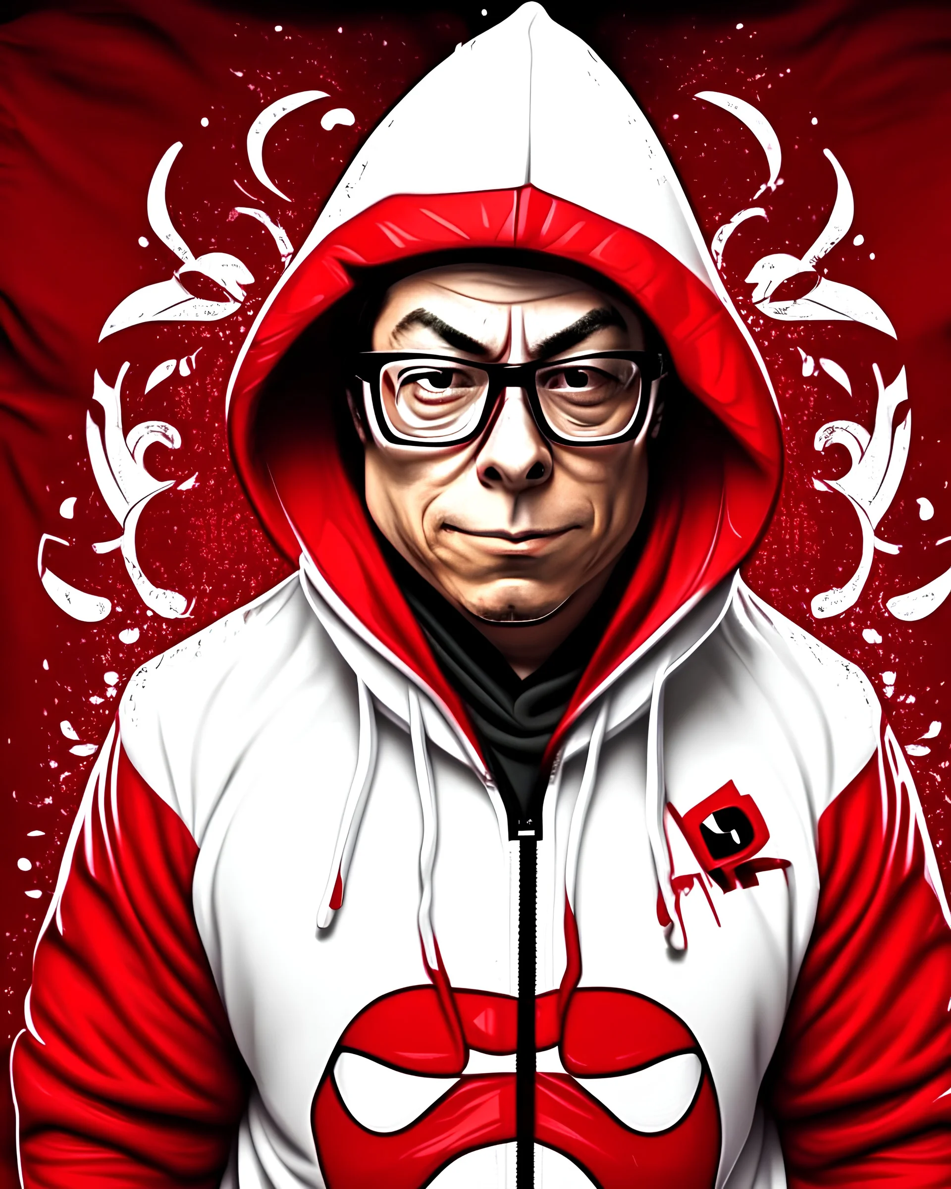 Gustavo Petro anthropomorphic 2d in white and red ninja hoodie