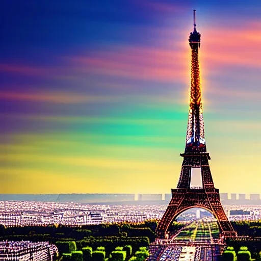 concept art, eifel tower made of candies, eifel tower paris, ultra realistic, ultra high quality, professional photography, cinematic, volumetric light, paris background, eifel tower in paris, photo