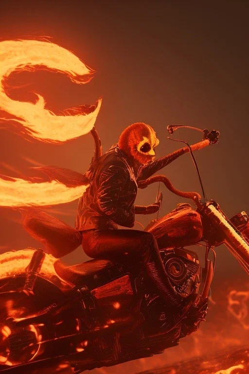 Ghost rider riding in hells flames in hell with the moon in the background