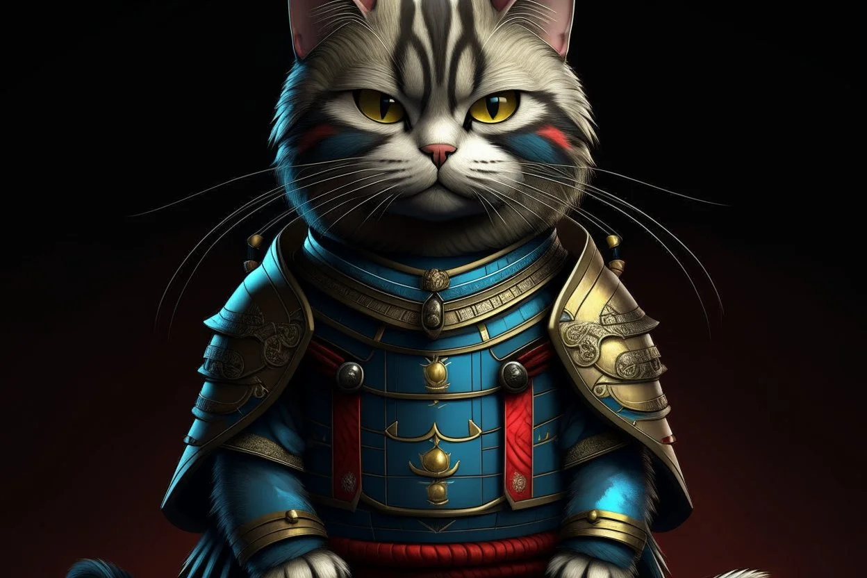 full body Samurai Cat perfect faced (((I'm the style of Mark E. Rogers))), hyperrealism, digital painting of an animation character, character illustration, glen keane, lisa keane, realistic, disney style character, detailed, digital art, 4k, ultra hd, beautiful d&d character portrait, colorful fantasy, detailed, realistic face, digital portrait, intricate armor, fiverr dnd character, wlop, stanley artgerm lau, ilya kuvshinov, artstation, hd, octane render, hyperrealism