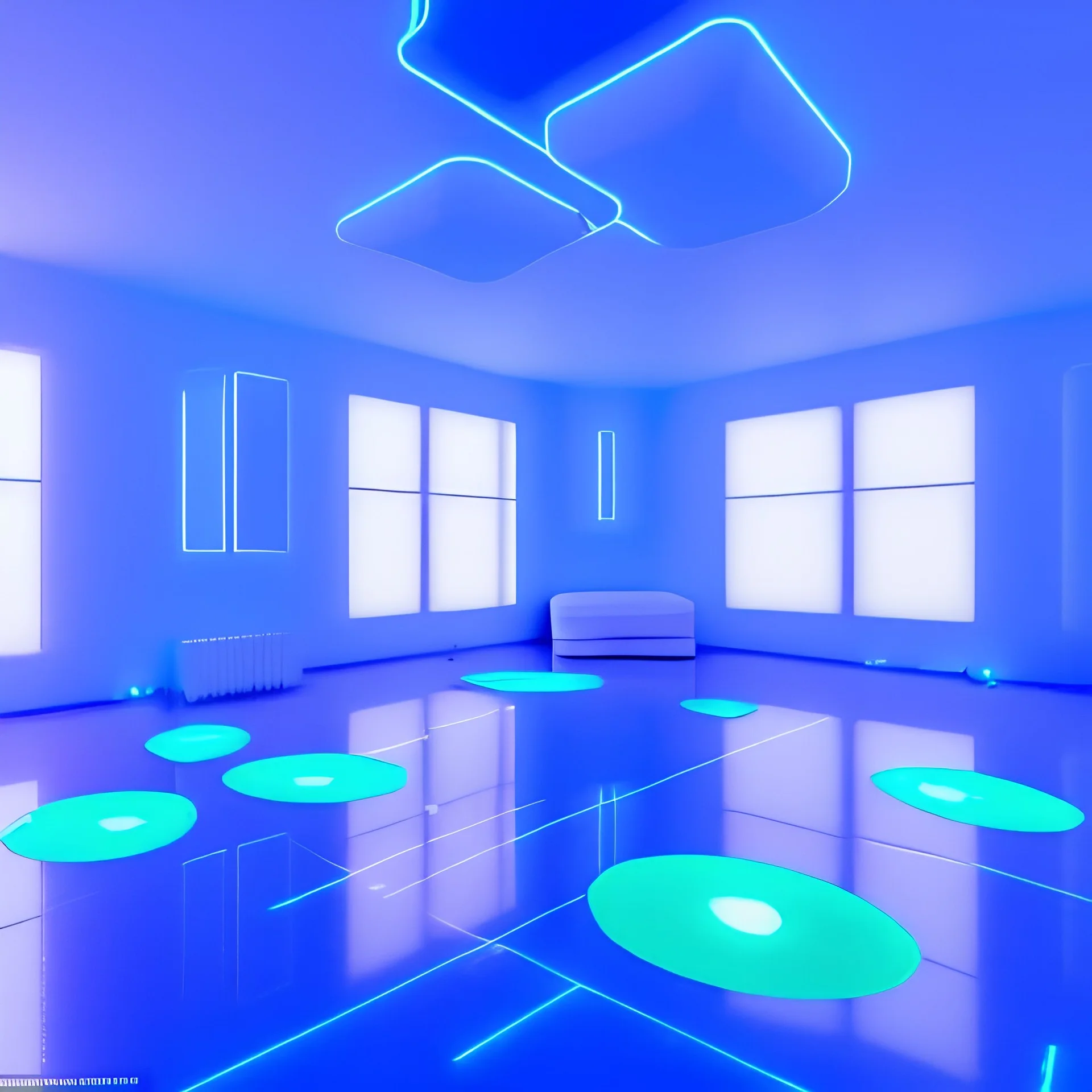intérieur de vaisseau spatial bleu blanc , tableau de bord, grandes salles avec écrans, grands espaces, details, hublot vue extérieure sur cosmos, haute qualité, 4K, lumière douce