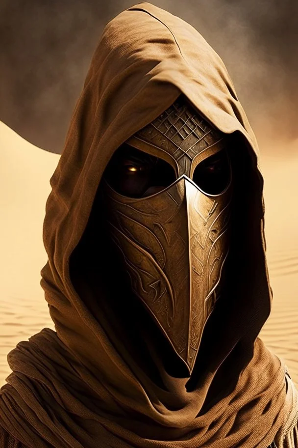 wizard mask light brown hood desert armor smoke knight scimitar warrior