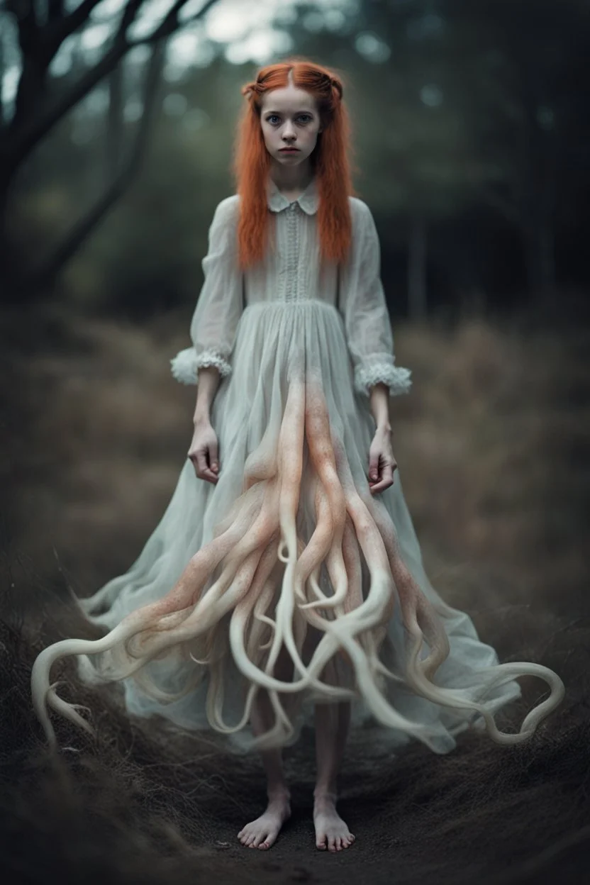 feral ginger girl squid ghost with old dress