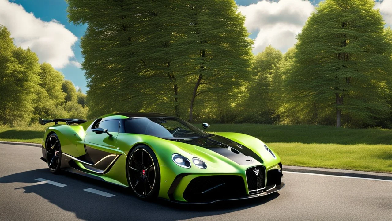 A sleek (((a cross of bentley and koenigsegg jesko))), on street, with hill and trees around, a beautiful clouds and sunny weather, 4K, Superdetailed, No mistakes