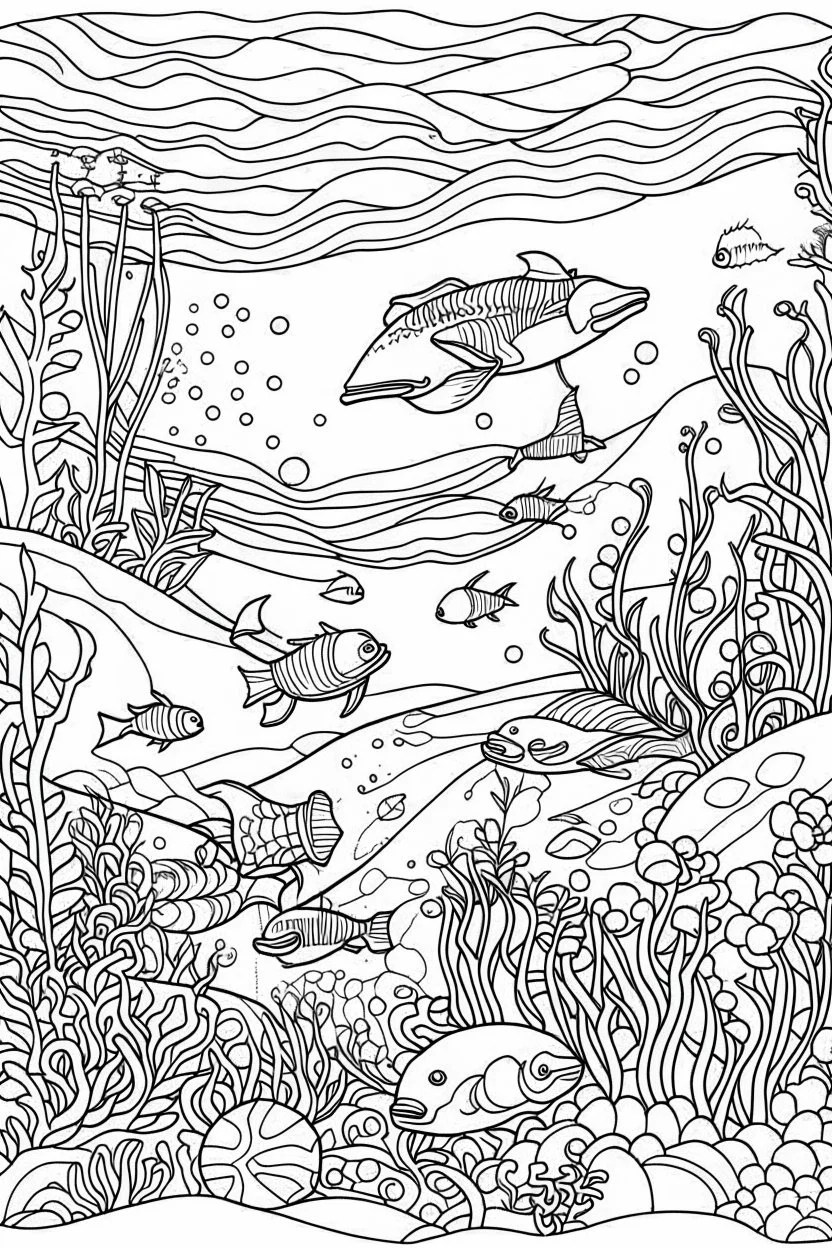 coloring book image of the under water world