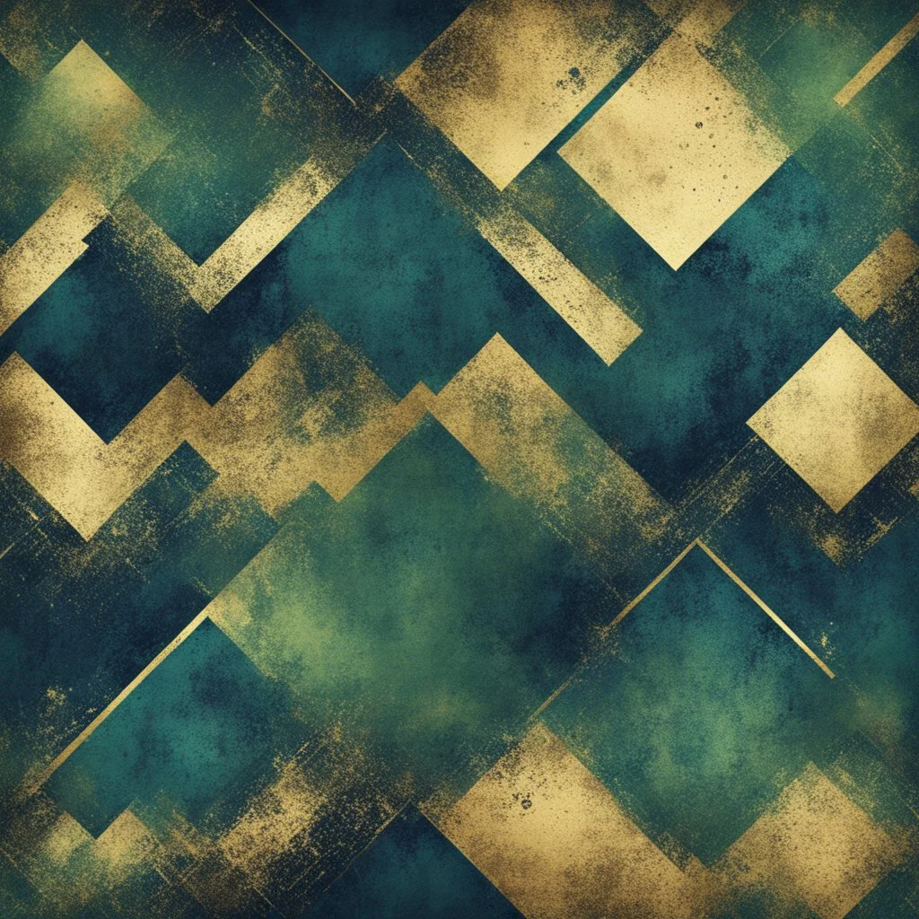 Hyper Realistic Green, Navy-Blue & Golden Abstract Retro Grunge-Pattern-Texture