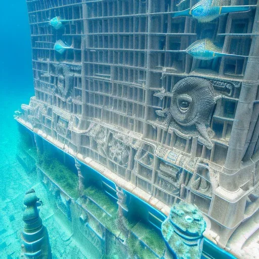 lost underwater city, Poseidon, highly detailed, cinematic, ultra photorealistic, ultra realistic, volumetric lighting, sun shafts, spectral