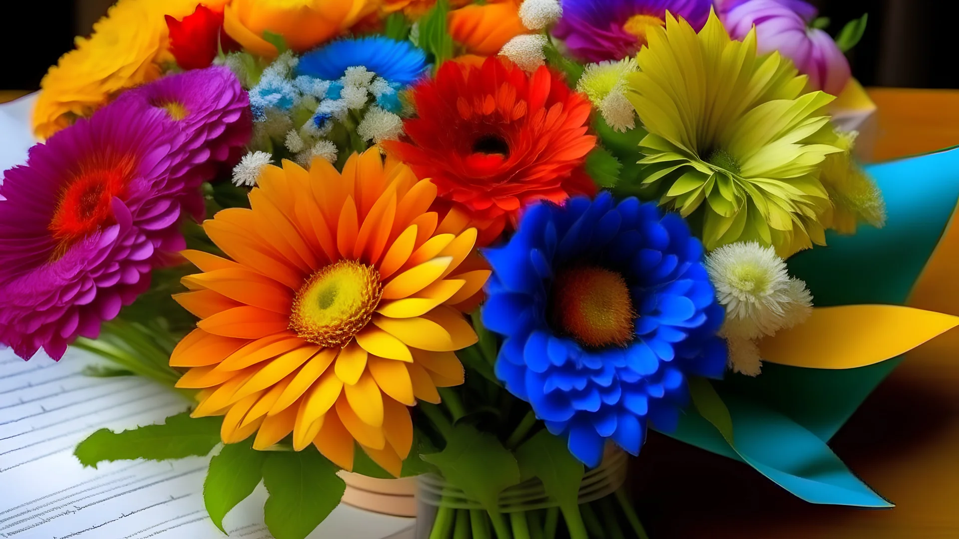 in a colorful bouquet of flowers inserted an empty list for personal messages