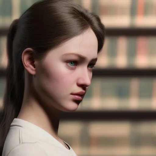 studying girl in library, ultra detail, curl hair, realistic photo unreal engine, cinematic lighting --ar 1:1 creative