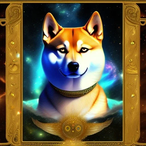 third eye ascension shiba inu doge with heaven glowing aura Q anon far away galaxy