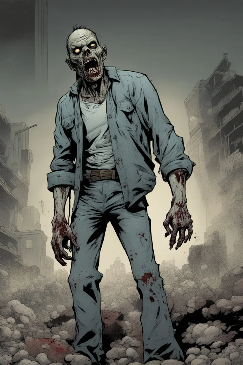 zombie, portrait, comic book, full body, standing, mean, perfect hands,