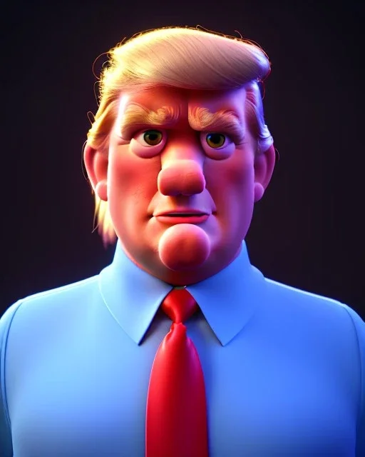 Waist up Portrait, Donald trump muppet, Wes Anderson style, photo studio, unreal engine 5, god lights, ray tracing, RTX, lumen lighting, ultra detail, volumetric lighting, 3d.